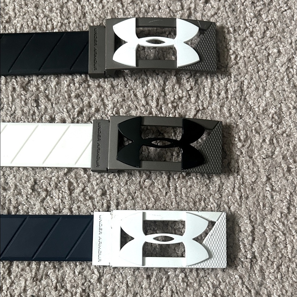 Under Armour ADJUSTABLE Men's Belt Trio - Black, White, and Navy. Silicone